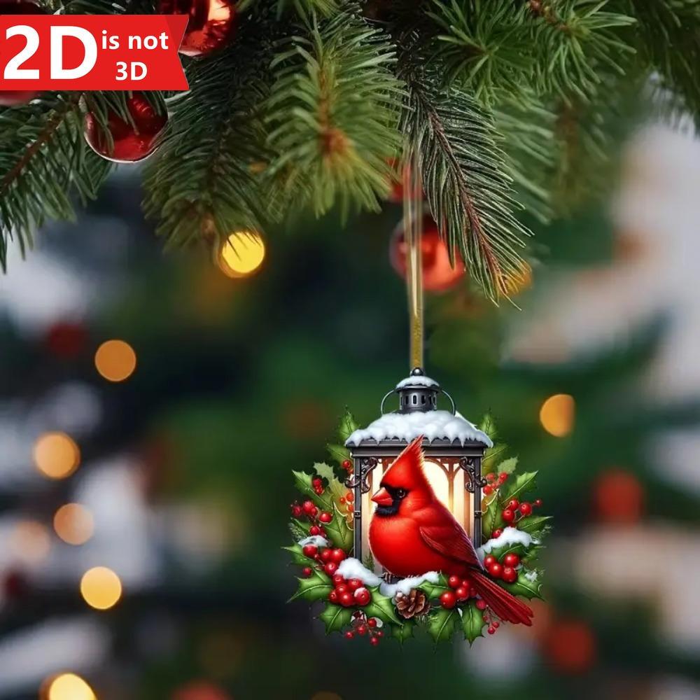 2D Cardinals Lantern Pendant, a Classic Animal-themed Gift for Keys and Bags.