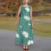 Lässiges bodenlanges Sommerkleid für Damen, Sommer-Strandkleid, Rundhalsausschnitt, ärmellos, lockerer Aufdruck