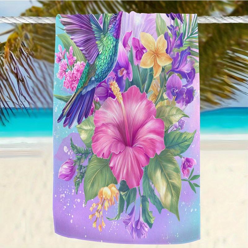 Asciugamano da Spiaggia con Stampa Floreale di Colibrì Morbido Tessuto in Microfibra Unisex Nuoto Viaggio Campeggio Gite in Spiaggia Avventure all'Aperto
