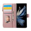 For Samsung Galaxy Z Fold6 5G Case Multi Card Slots Zipper Rhombus Leather Phone Cover with Wrist Strap