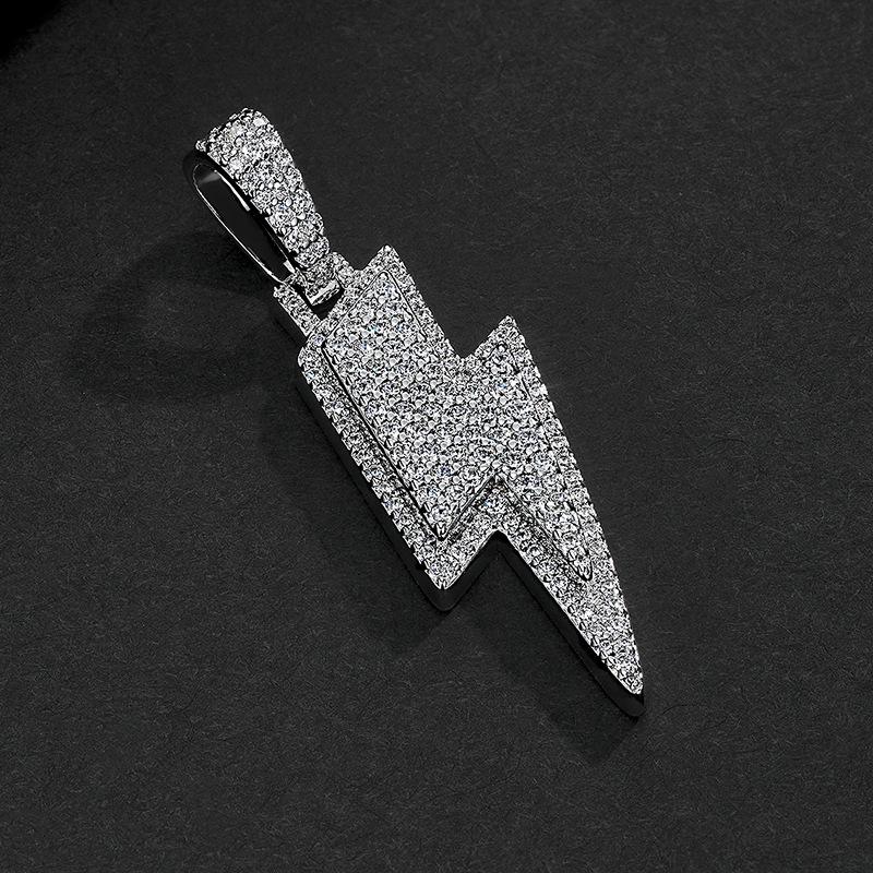 Trendy Silver Hip-Hop Lightning Pendant Necklace with Zircon for Men and Women