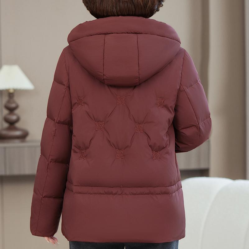 Jachetă Puf Scurtă pentru Femei de Vârstă Mijlocie Mărimi Mari XL-6XL Îmbrăcăminte Exterioară de Iarnă cu Glugă Elegantă Broderie Groasă Caldă Jachete de Puf