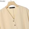 ZANZEA Women Short Sleeve Blouse and Long Pants Casual Two Piece Suit Sets