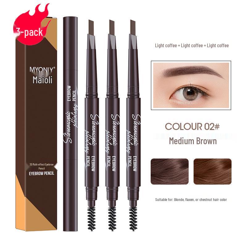 Maiouli 3D Smudge-Proof Multi-Effect Eyebrow Pencil - Beginner-Friendly Double-Ended Triangle Shape.