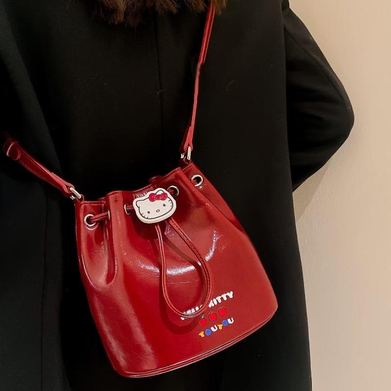 

Новая сумка-ведро на кулиске kt cat милая сумка через плечо сумка-мессенджер высококлассная легкая роскошная сумка для通勤, универсальная сумка красный