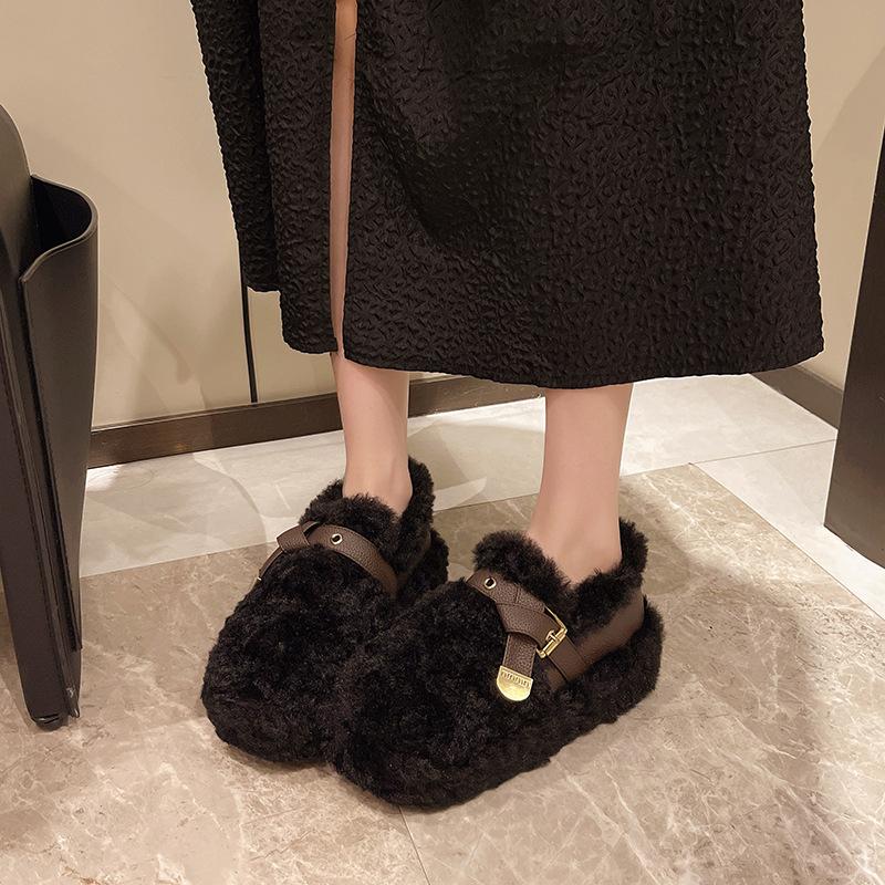 Mao Mao Shoes Women's Outer Wear 2025 New Autumn and Winter Imitation Lamb Wool Thickened Flat-bottomed Lazy One-pedal Women's Shoes Cotton Shoes