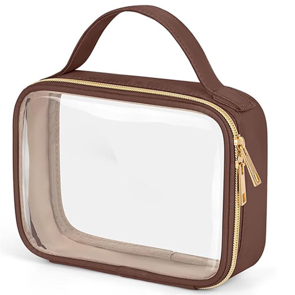 Clear Waterproof PVC Travel Toiletry Bag - Compact Portable Makeup Organizer with Handle & Zipper for Carry-On Luggage