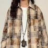 Camicia da Donna Autunno 2025 Retrò Tie-Dye a Quadri a Maniche Lunghe con Quattro Bottoni