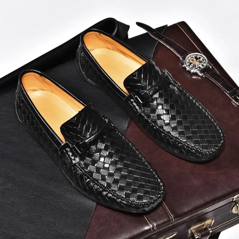 Men's Leather Shoes Thick Sole Male Casual Shoe Non Slip and Waterproof Platform Round Toe Common Low Price Legitimate Social Pu