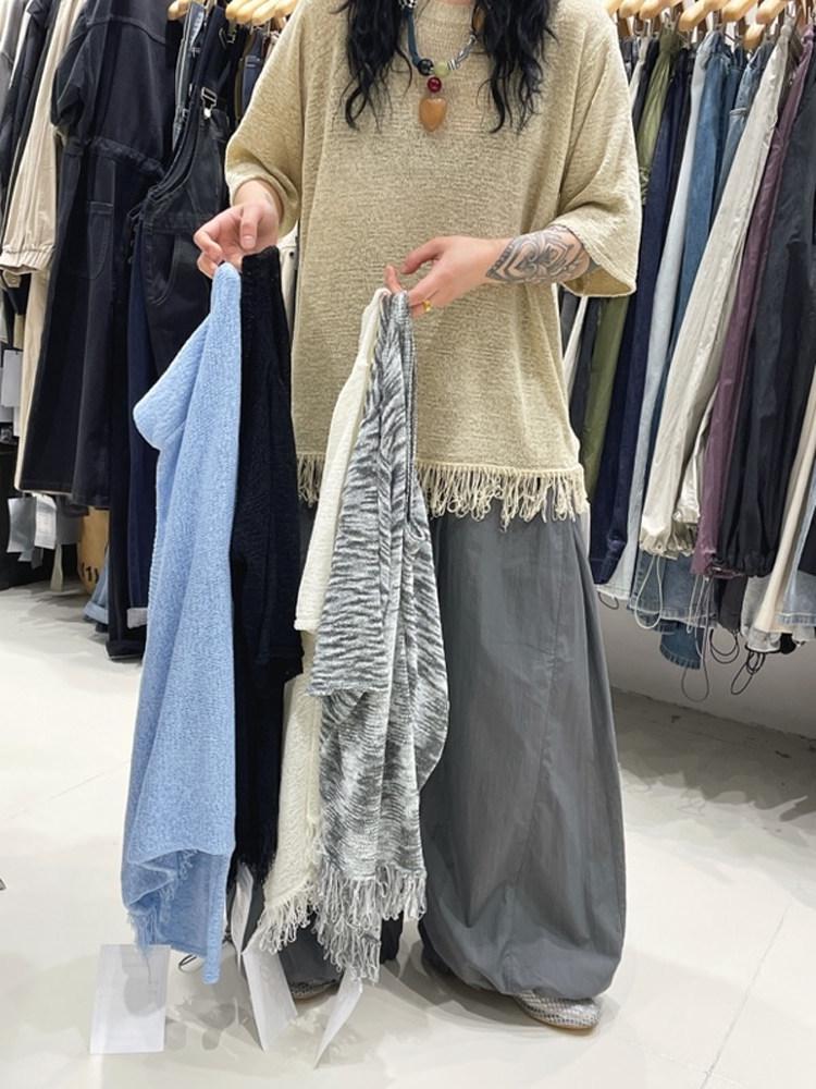 

Becabeau Women s Summer Korean Style Plus Size Tassel Knit Cardigan Tee One Size