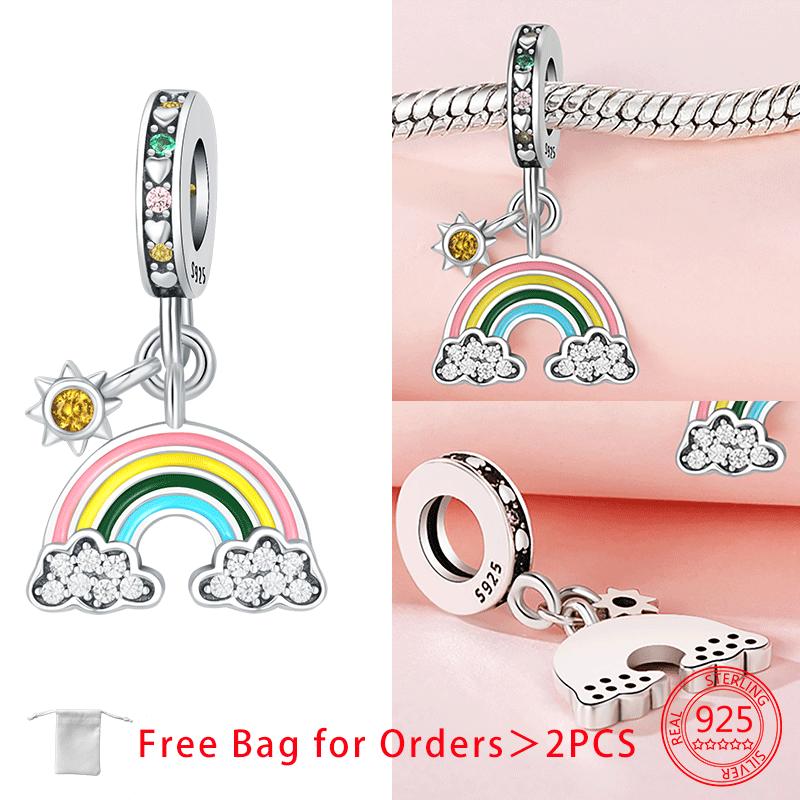 Charms Shining Zircon Moon Planet Rainbow Star Beads Copper Pendant Fit Original Bracelets Diy Women Jewelry Fine Gift