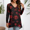 Ladies' Fashionable And Casual Halloween Printed T-shirt Long Sleeved V-neck Mid Length Top