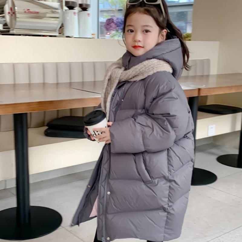 Down Jacket White Goose Down Long Korean Style Winter Clothes for Middle-aged Children Thickened Coat with Hooded Fashionable Cotton Coat