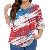 Women's Fashion Casual V-Neck Seven Sleeve Ruffle Sleeve Independence Day Printed T-Shirt Tops Plus Size Women's