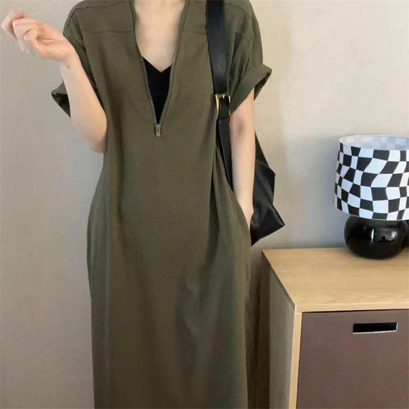 Hepburn Style Retro Cotton A-Line Dress: Summer Loose Fit In Solid Colors