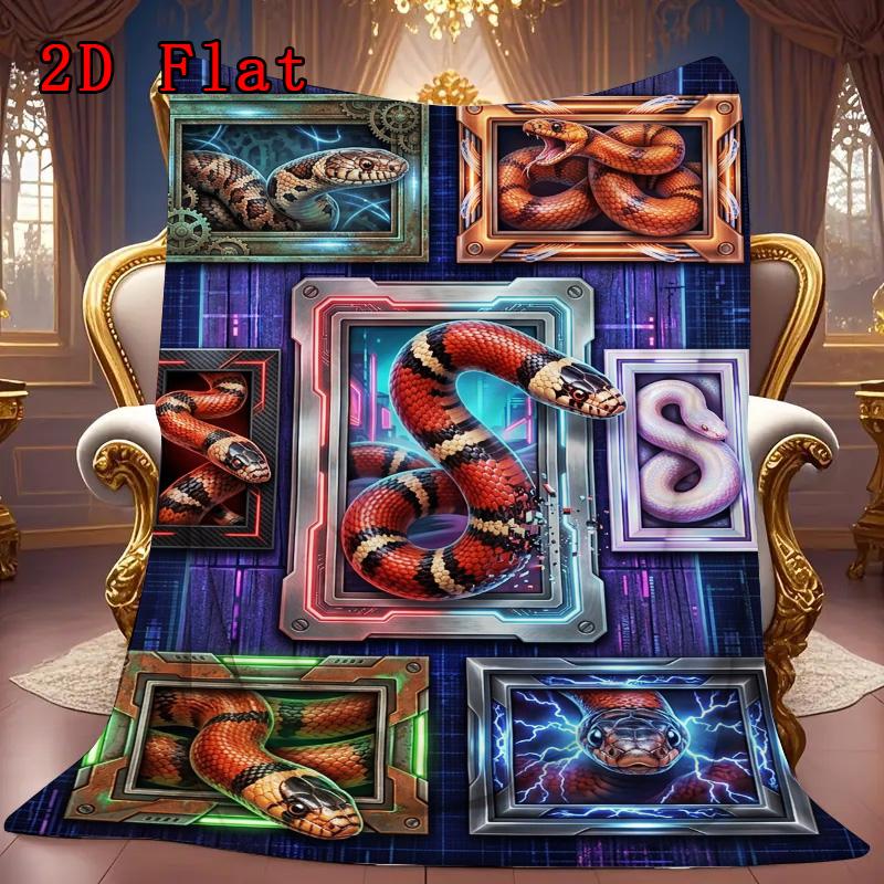 Snake Art Frames 2D Flat Pattern Flannel Blanket, High Quality All Seasons, Home Decor, Warmth and Comfort, Perfect for Christmas Gifts.