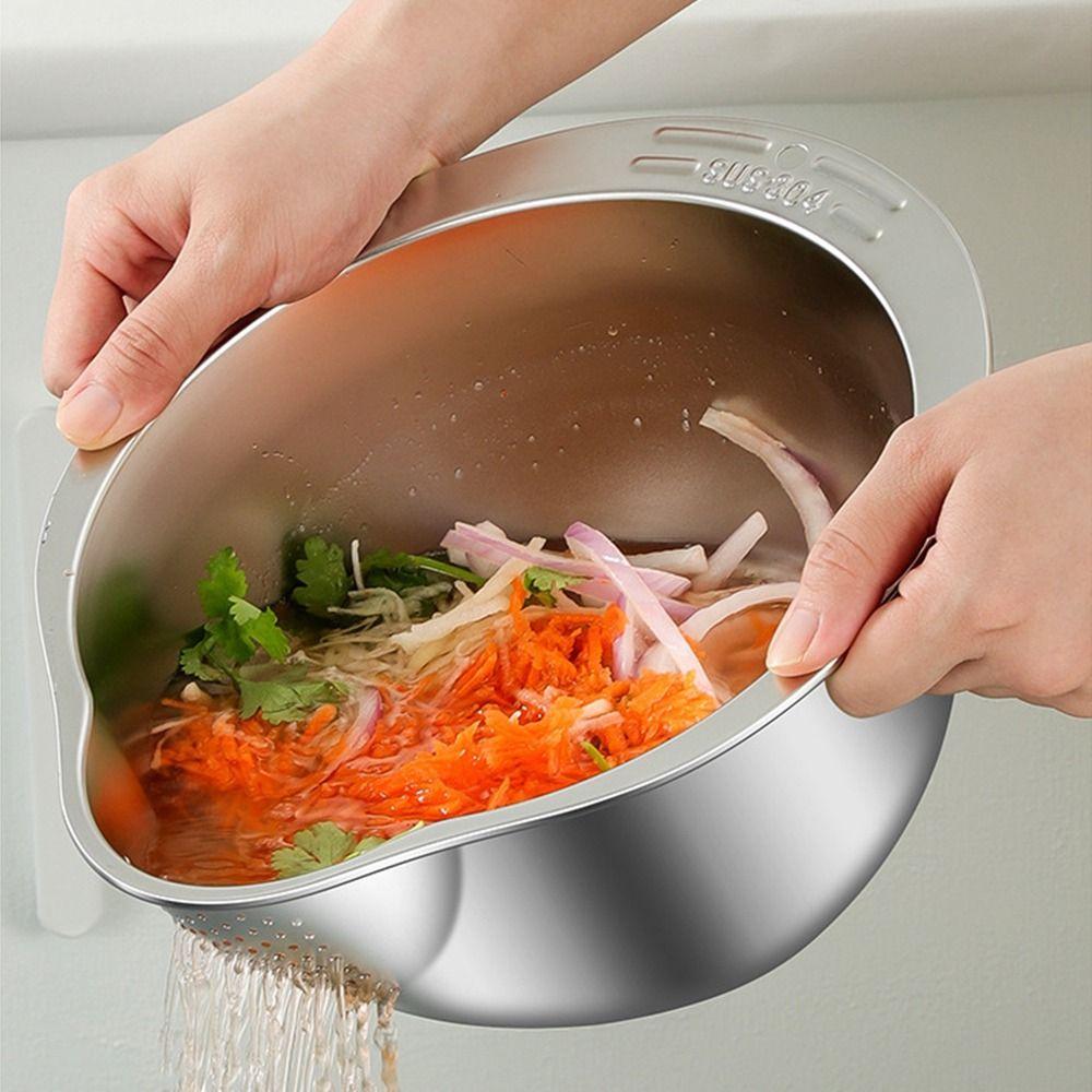 Rust-proof Vegetable Washing Basket Stainless Steel Strainer Bowl Set Drainer Basket  Salads Making