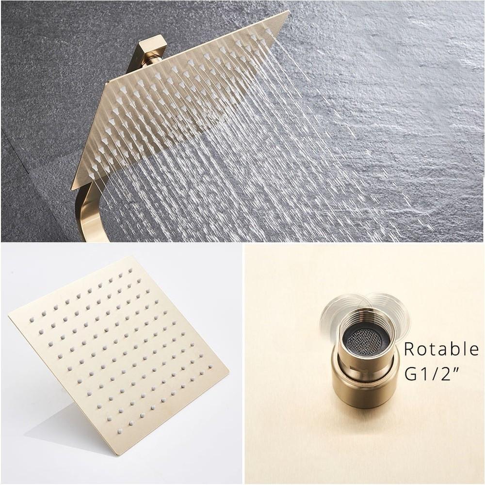 Bathroom High Pressure Rain Shower System 12" Large Shower Head Rainfall Mixer Stainless Steel Shower Set