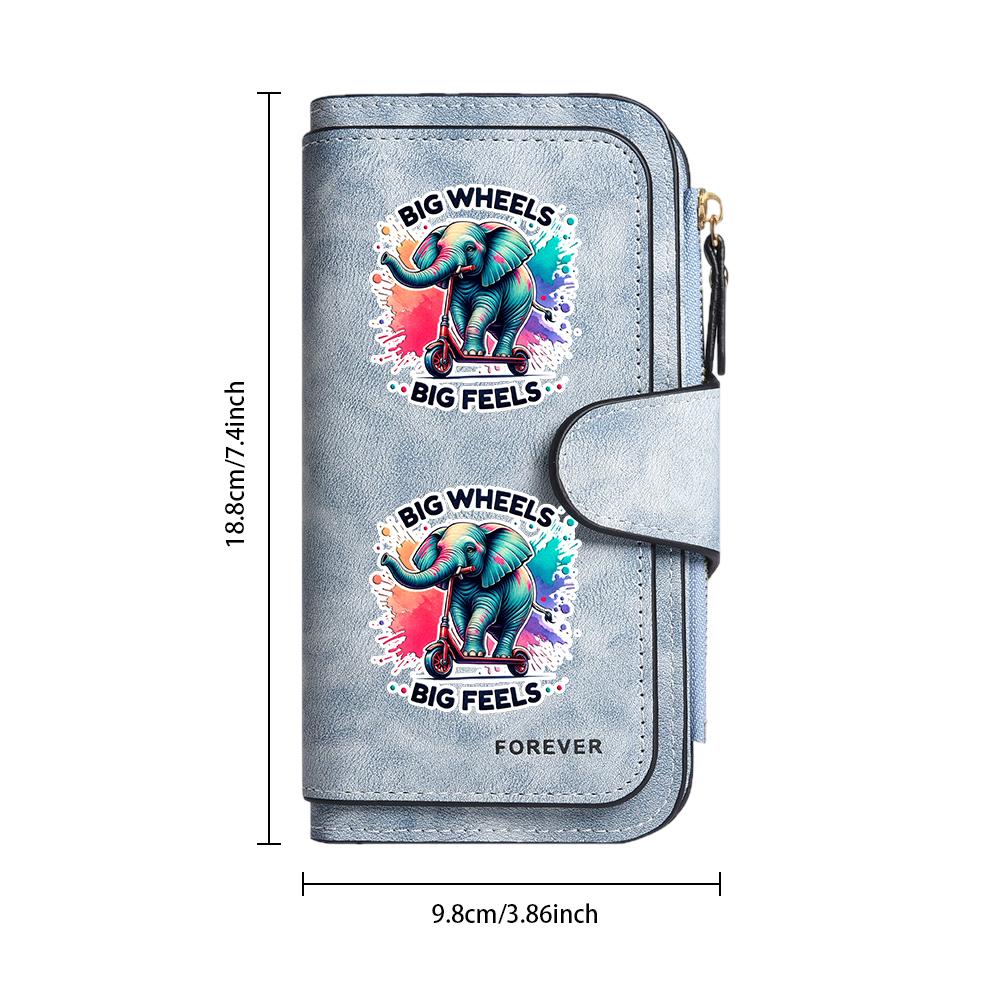 Cute Elephant Printed Wallet Fashion PU Leather Long Purse Portable Card Holder Zipper Wallet for Daily Use
