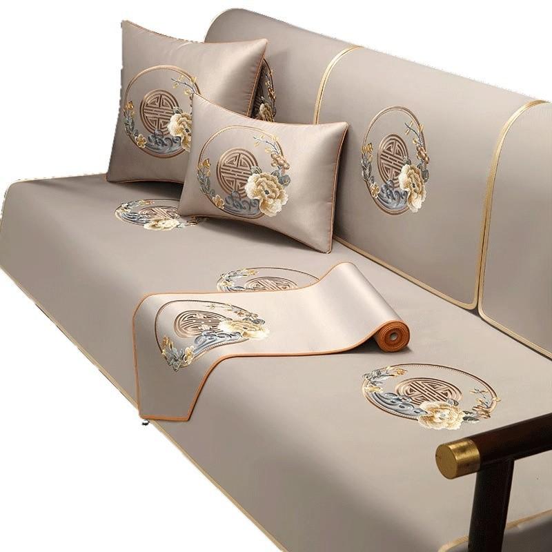 Red Seat Cushion Cover Wedding Festive Mahogany Sofa Cushion Cover Towel High-End Chinese Arhat Bed Backrest Towel Sofa Towel