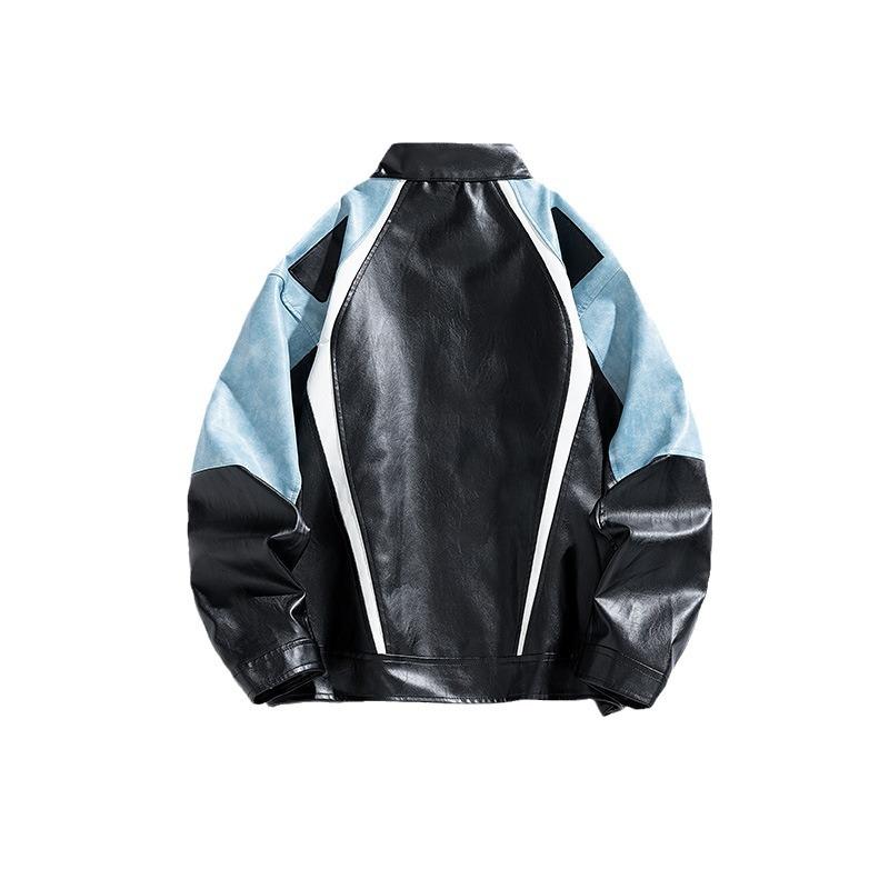 American PU Leather Jacket for Men, Spring and Autumn New Stand-up Collar Biker Jacket, Versatile Trendy Thin Jacket for Men