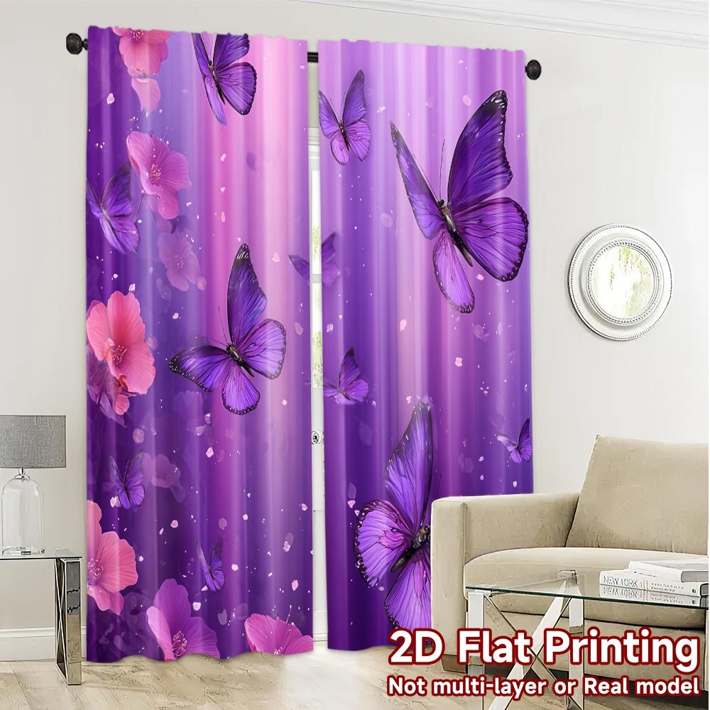 2D Flat Printing  JIT 2pcs   Curtains (Without Rod) Butterfly Veil Chic Curtain Chic Machine Washable Fabric Curtains Outdoor