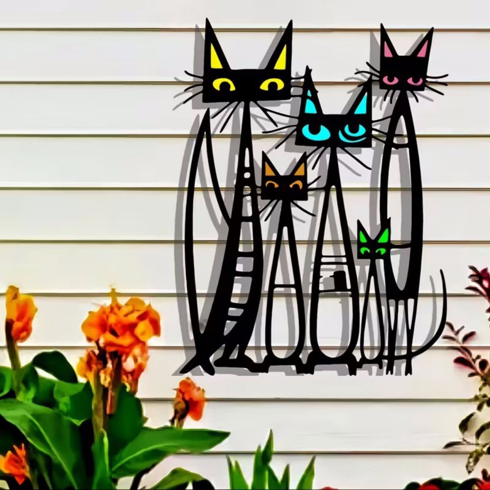 Cartoon Cat Cat Wall Art Colorful Cat Wall Ornament Creative Iron Wall Sculpture  Wall Ornament