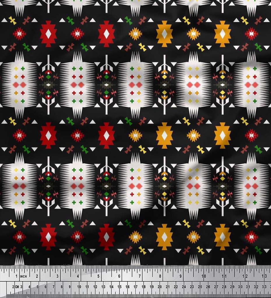 Soimoi Japonská krepová saténová látka Geometrický jihozápadní potisk Šicí látka metr 42 palců