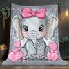Cute Elephant with Pink Bow Heart Pattern Fleece Blanket Soft Flannel Throw Blanket for Kids Girls Bedroom Decor Cozy WarmWinter