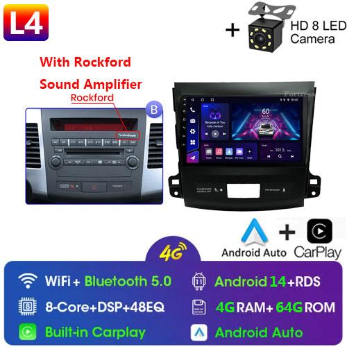9"Android 14 Autoradio Carplay for Mitsubishi Outlander 2/Peugeot 4007/Citroen C-rosser Multimedia Video Player 4G GPS Stereo FM