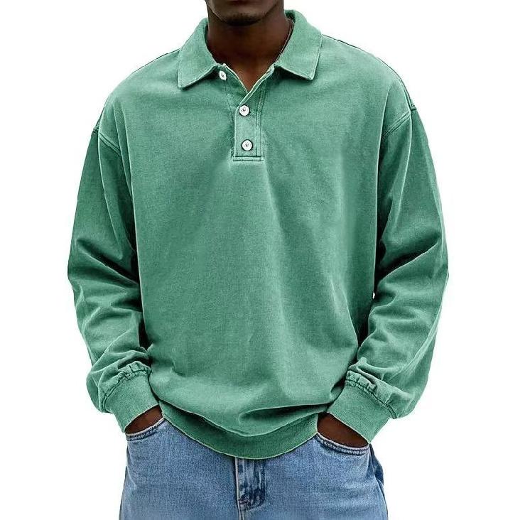 Men's Casual Versatile Long Sleeve Button Lapel Polo Shirt, Daily Business Commute Top