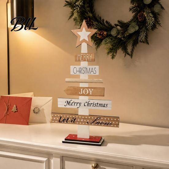 Festive Home Decor Pieces Christmas Tree Ornament, Wooden Letter Sign Decorative Xmas Ornament Sets for Compact Stable Party Supplies Holiday