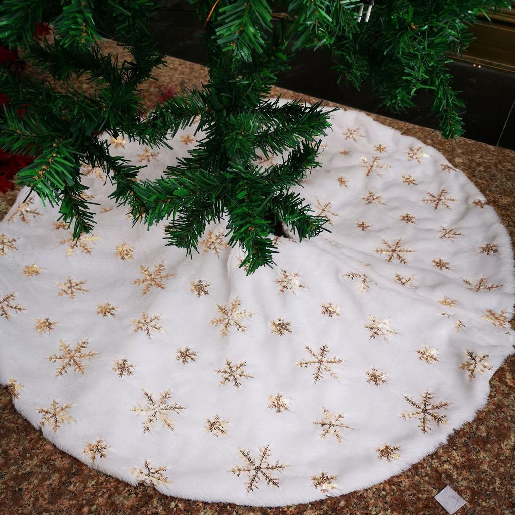 1 st-78 cm Julgransmatta Fuskpälsmatta Gyllene Snöflinga Vit Plyschmatta För Hemma Julgran Nyårsdekor Förkläde Prydnad
