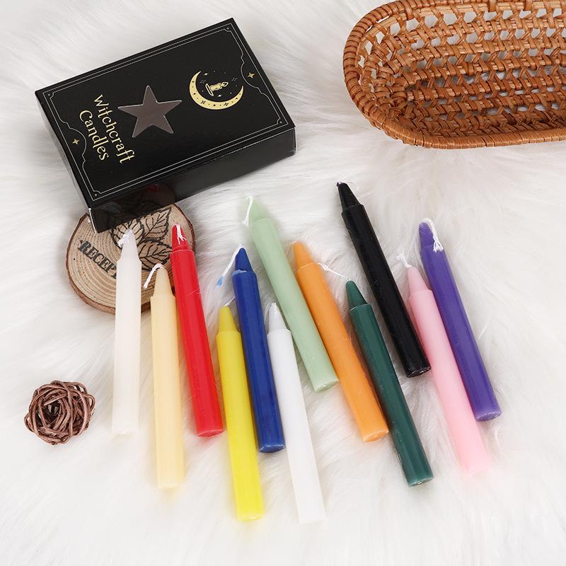 Trending 12-Piece Candle Set: Elegant Colored Taper Candles for Candlelight Dinners and Emergency Lighting.