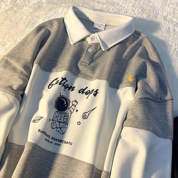 Women's Casual Oversize Pullover Hoodie Loose Polo Sweatshirt with Letter Printed