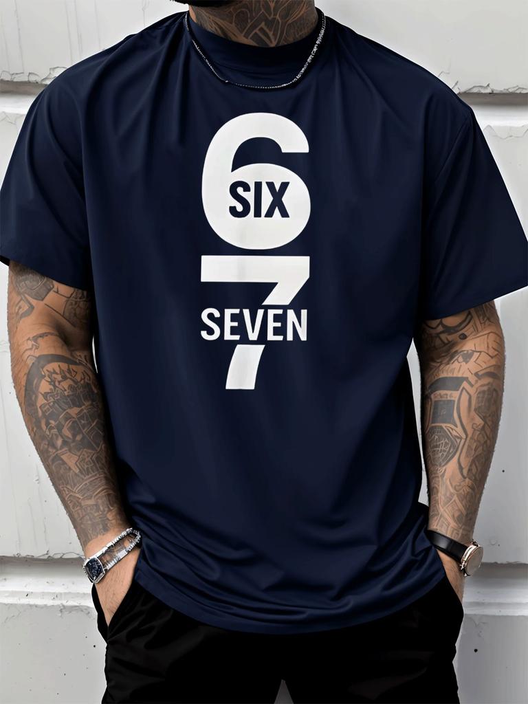 Simple Minimalist Six Seven Number Letter Graphic Print Unisexs Crew Neck Short Sleeve Tee Casual Daily Soft Basic Wear Fashion Top