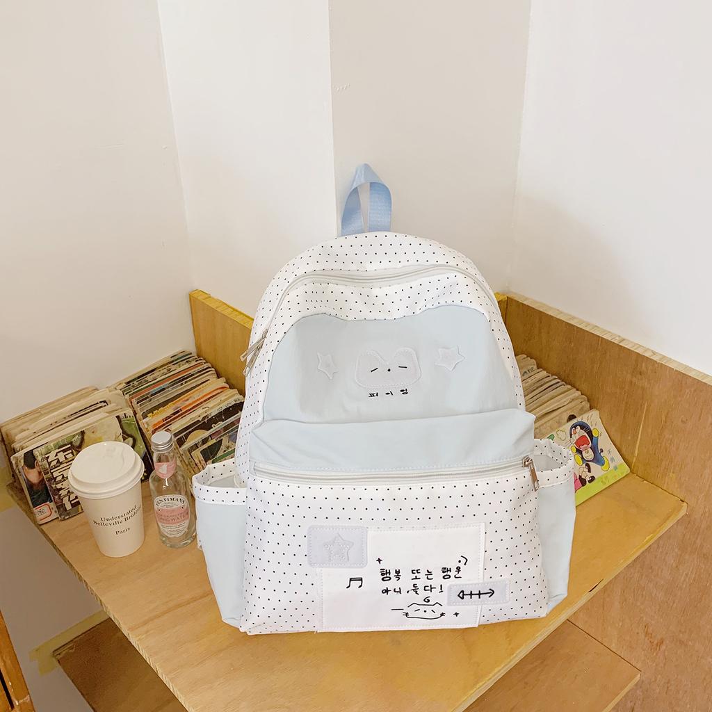 Korean Simple and Cute Sweet Polka Dot Backpack Women's High-value Campus Party Class Schoolbag Lightweight Versatile Backpack
