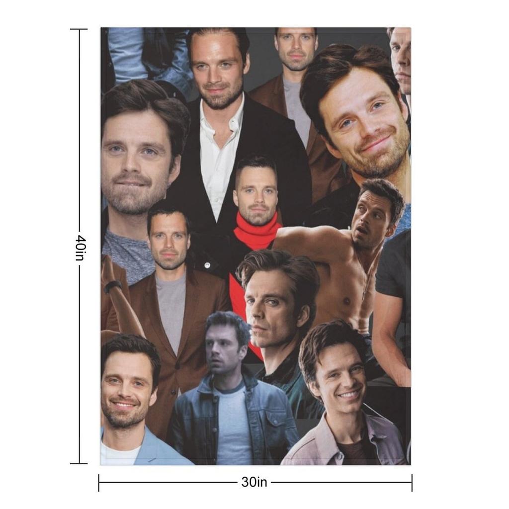 Sebastian Stan photo collage Throw Blanket Beautifuls Quilt Soft Plaid Flannels Blankets