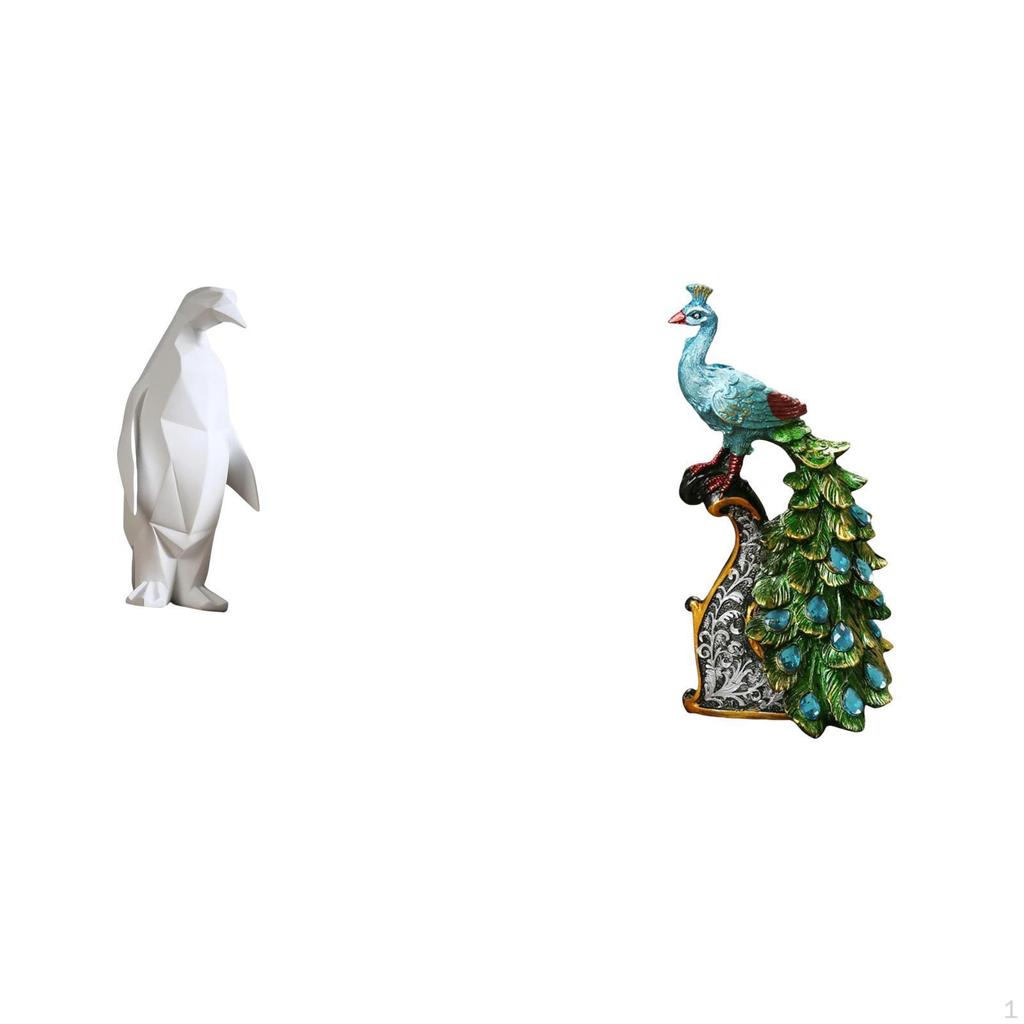 Penguin Peacock Sculpture Figurine Collectable Craft Decorative Ornament Resin Animal Statue