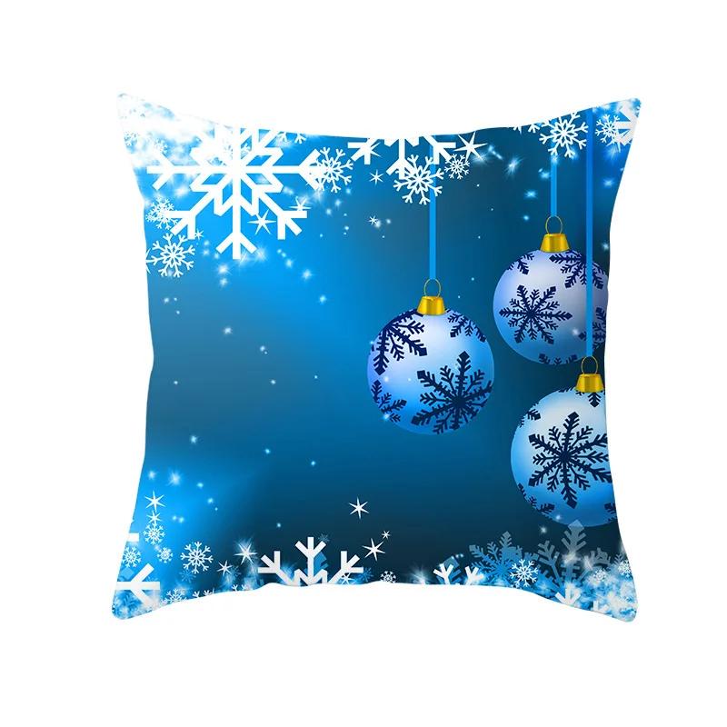 2022 Happy New Year Home Party Decor Cushion Cover Christmas Blue Snowflake Cartoon Printed Pillow Cover Xmas Pillowcase 45x45cm