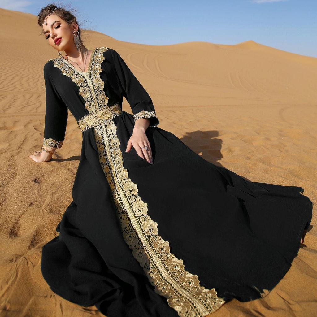 Middle Eastern Muslim Women's Embroidered Robe Loose Casual Long Ethnic Style Dress