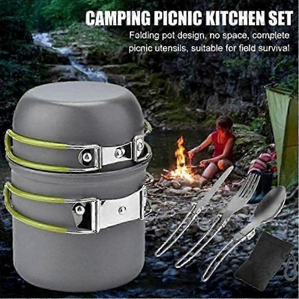 Camping Tableware Set, Portable Outdoor Cookware for 1-2 People, Picnic Cooking Pot Set, Compact Orange 12.5cm x 12.7cm x 17cm