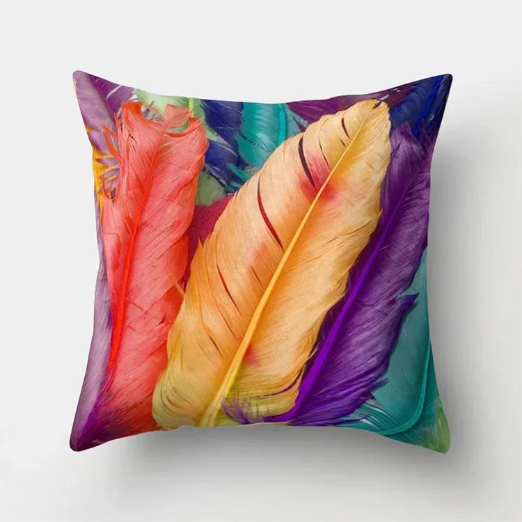 Rainbow Pillow Cushion, Multi-color Geometric Feathers, Polyester Home Decoration, Sofa Pillow 40544
