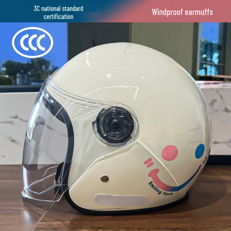 

Winter Cute Cartoon Electric Vehicle Helmet - Unisex, 3C Certified, Four Seasons Use, with Ears for Motorcycle and Battery Car Safety.
