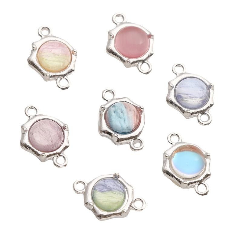 Ciondolo in lega con Pietra Occhio di Gatto Pietra Colorata Doppio Ciondolo Braccialetto Fai da Te Ciondolo Collana Moda Fatto a Mano 1 pz