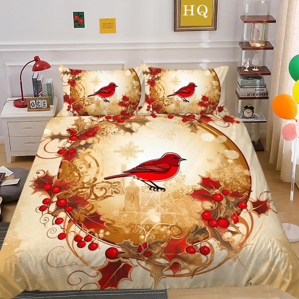 Christmas Digital Printing 3D Printing Polyester Pillowcase Quilt Cover Two Or Three-Piece Set