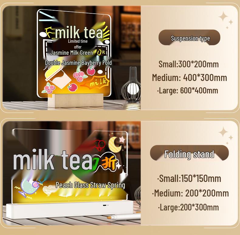 Erasable Fluorescent Acrylic Desktop Blackboard with Light