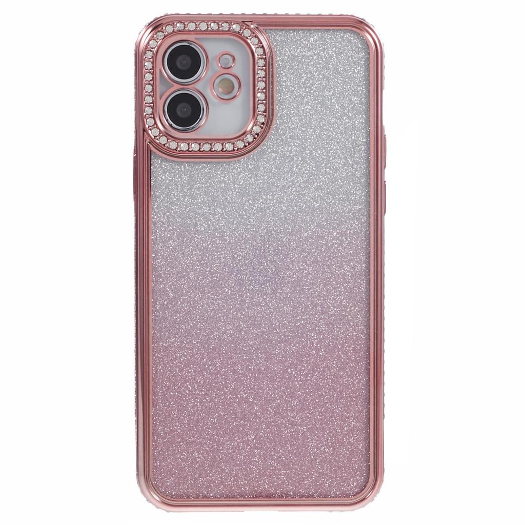 For iPhone 12 Case Scratch-Proof TPU Rhinestone Decor Gradient Phone Shell