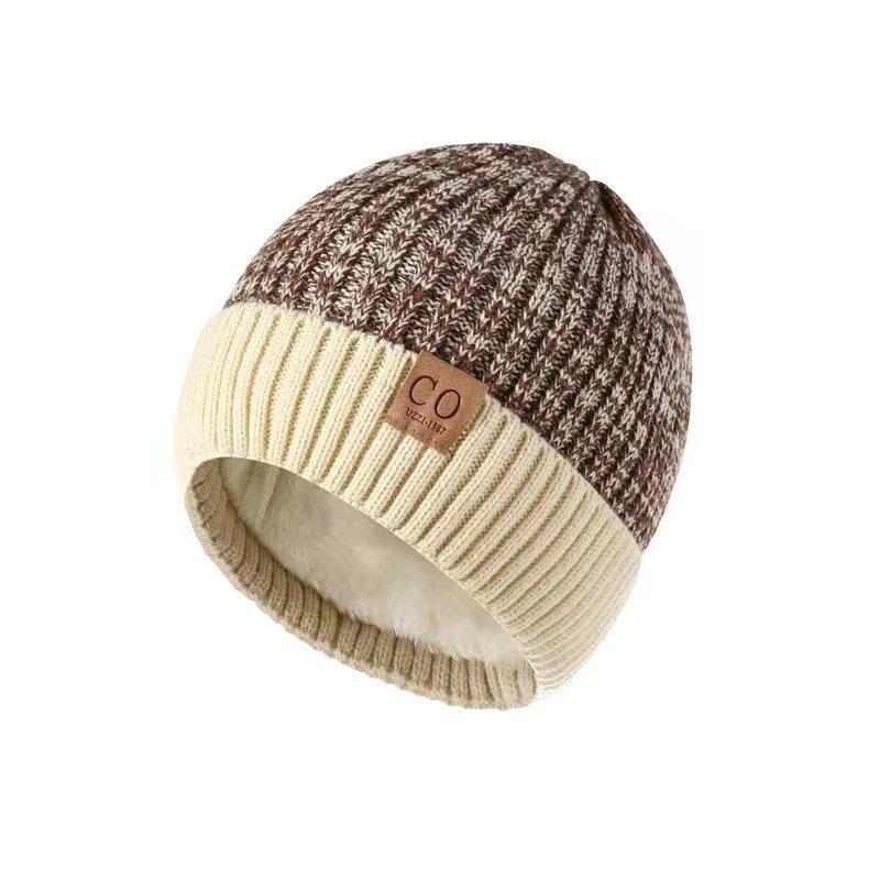 Warm Wool Hat with Fleece Lining, Stylish Color-Block Design, Fits Large Heads, Ear Protection, Ideal for Men and Women