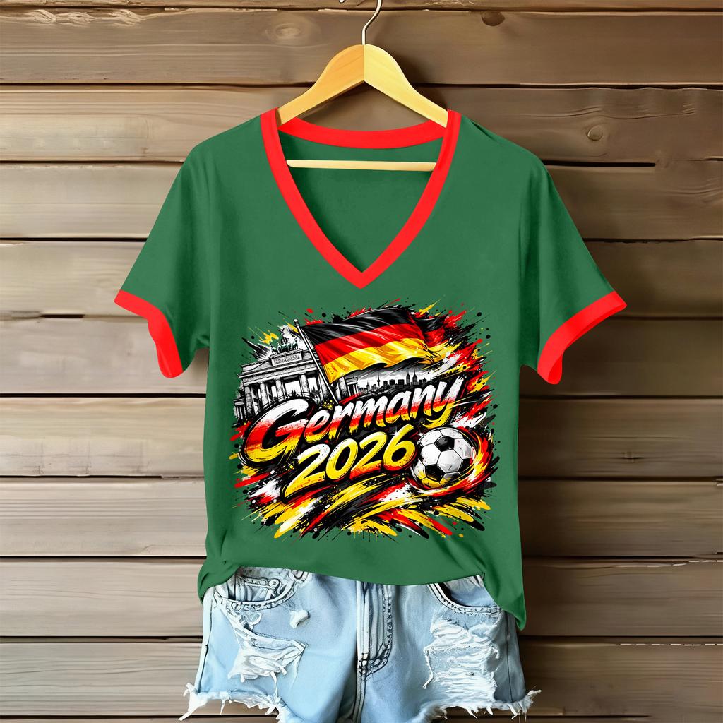 Women Casual V Neck Short Sleeve T Shirt Letter Print Loose Fit Lightweight Soft Fabric Comfortable Summer Top